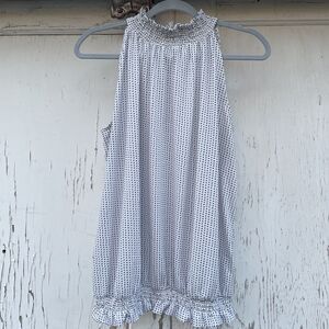 Adrianna Papell Stretch Knit Top Womens Size Large White Black Polka Dot Smocked